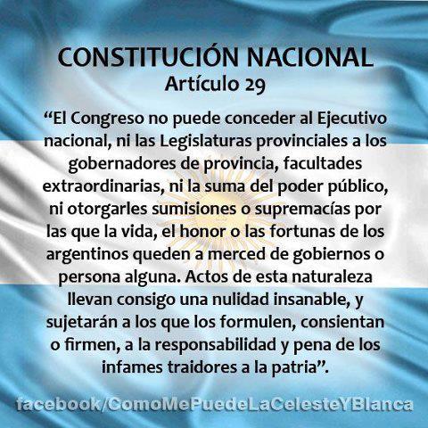 Art�culo 29 de la Constituci�n Nacional